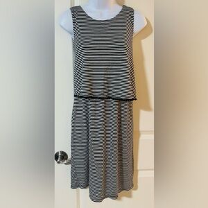 Motherhood Maternity Black and White Striped Midi Nursing Dress